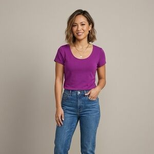 Lauren Ralph Lauren Scoop Neck Tee Purple | Size petite large